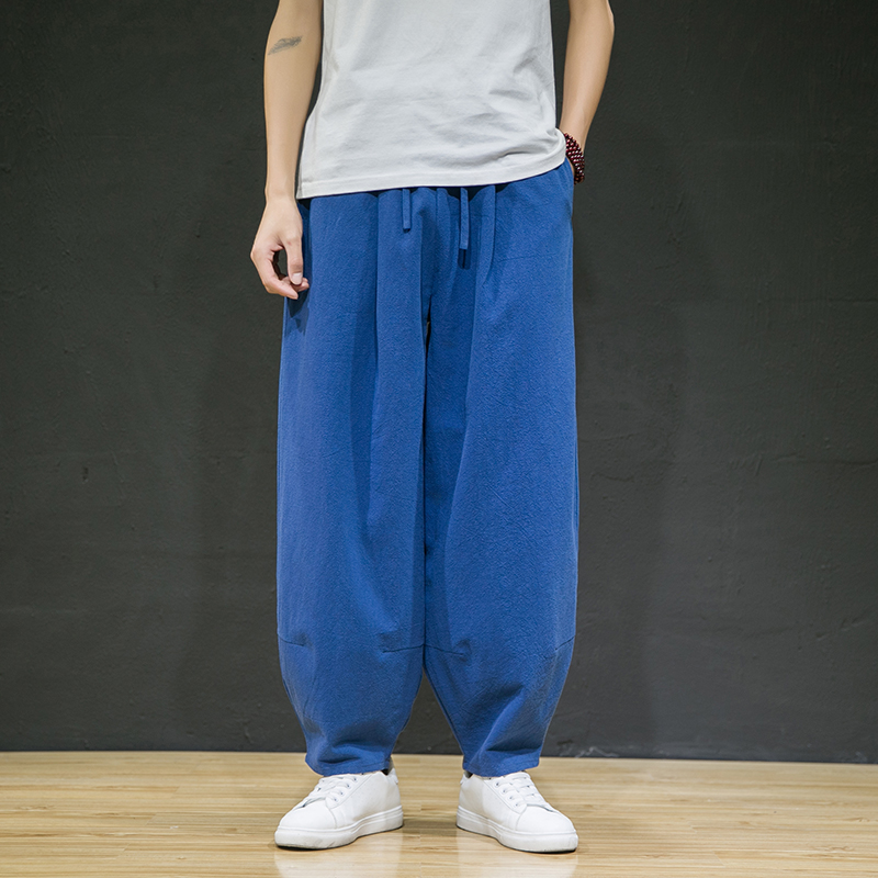 2022棉麻面料直筒宽松风灯笼裤子秋季新款男士哈伦裤K001P70，男装休闲裤，星座409-1