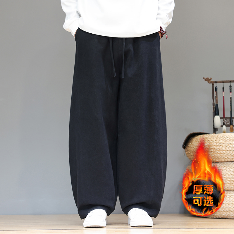 风棉麻休闲裤加绒弯刀裤大码阔腿裤长裤宽松灯笼裤5005P85，男装休闲裤，星座409-1