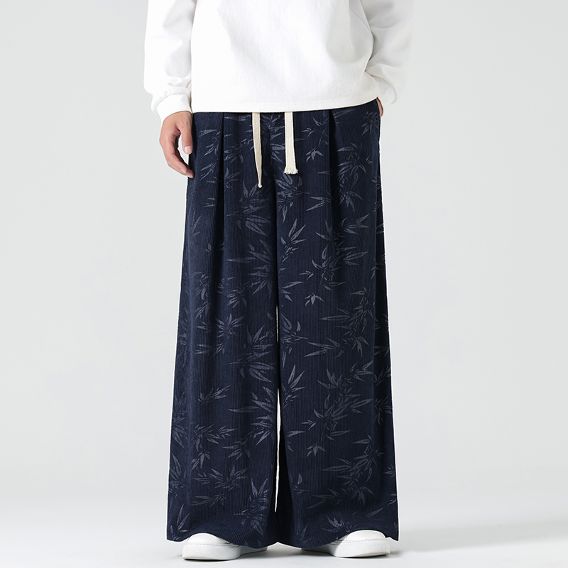 秋冬风灯芯绒休闲长裤直筒阔腿裤日系复古条绒哈伦裤K039P55，男装休闲裤，星座409-1