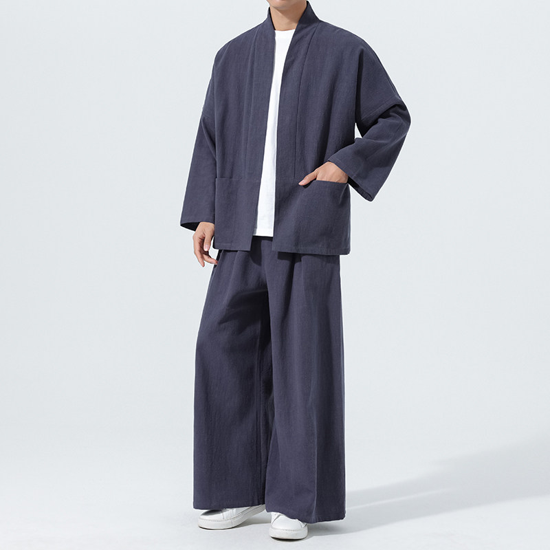 开衫唐装风棉麻禅修居士茶服大码披风汉服套装M910K013P160,男装民族服装,星座409-1