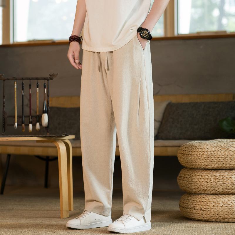 风春秋棉麻长裤亚麻宽松大码休闲裤唐装松紧腰太极裤K036P75，男装休闲裤，星座409-1