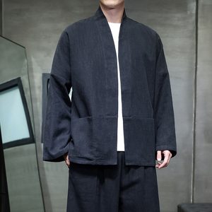 唐装外套男青年中式盘扣宽松短款披风棉麻居士服茶服M910P85图片