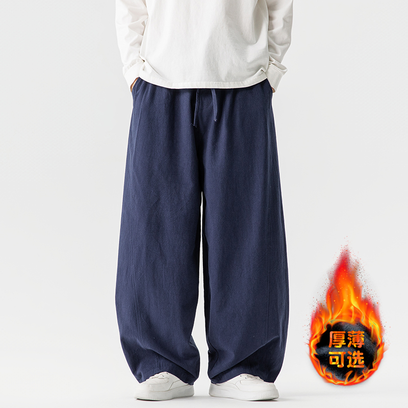 风棉麻休闲裤加绒弯刀裤大码阔腿裤长裤宽松灯笼裤5005P85，男装休闲裤，星座409-1
