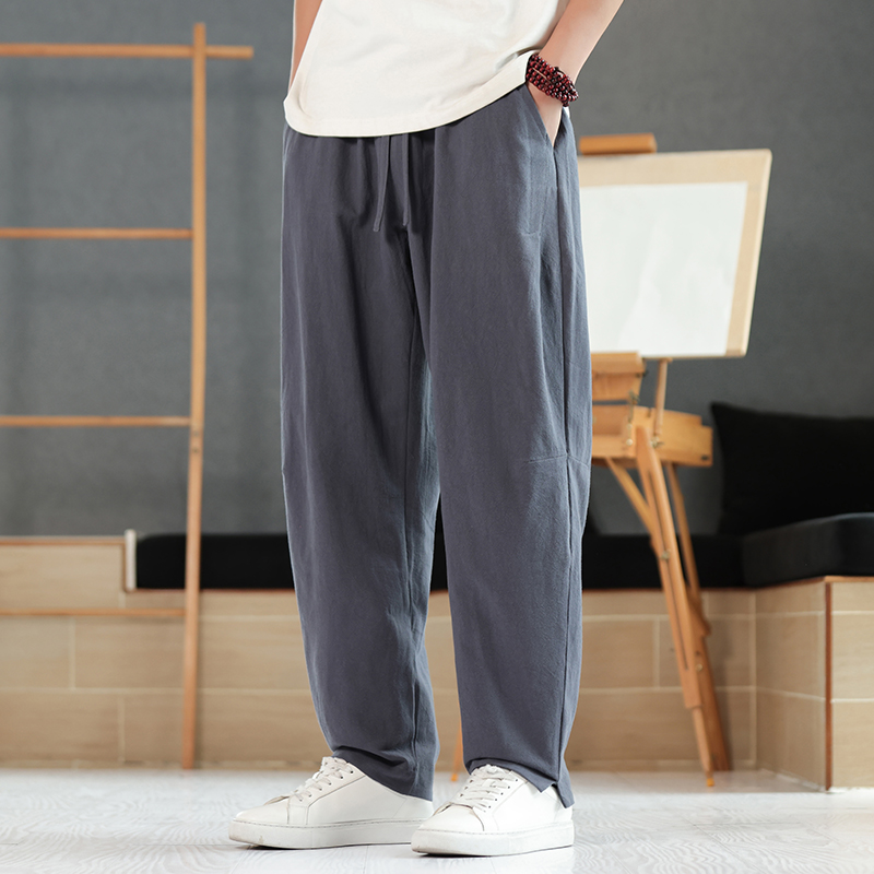 风春秋棉麻长裤亚麻宽松大码休闲裤唐装松紧腰太极裤K036P75，男装民族服装，星座409-1