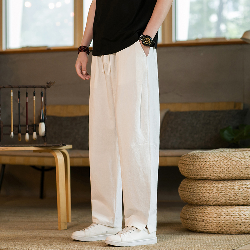 风春秋棉麻长裤亚麻宽松大码休闲裤唐装松紧腰太极裤K036P75，男装休闲裤，星座409-1