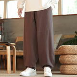 休闲裤男士宽松灯笼裤传统练功裤棉麻长裤阔腿裤K055P75，男装休闲裤，星座409-1