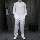 夏季男唐装套装男士风半袖男装汉服休闲薄款短袖t恤CK053P110，男装民族服装，星座409-1