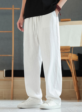 100%纯亚麻直筒阔腿裤灰色休闲商务中年青年男士秋装裤子K022P95