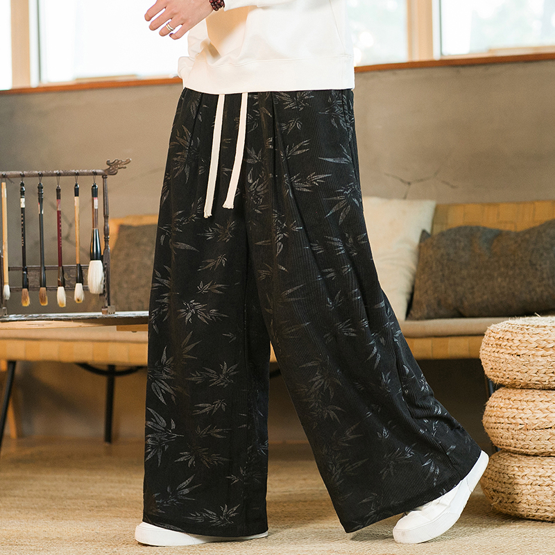 秋冬风灯芯绒休闲长裤直筒阔腿裤日系复古条绒哈伦裤K039P55，男装休闲裤，星座409-1