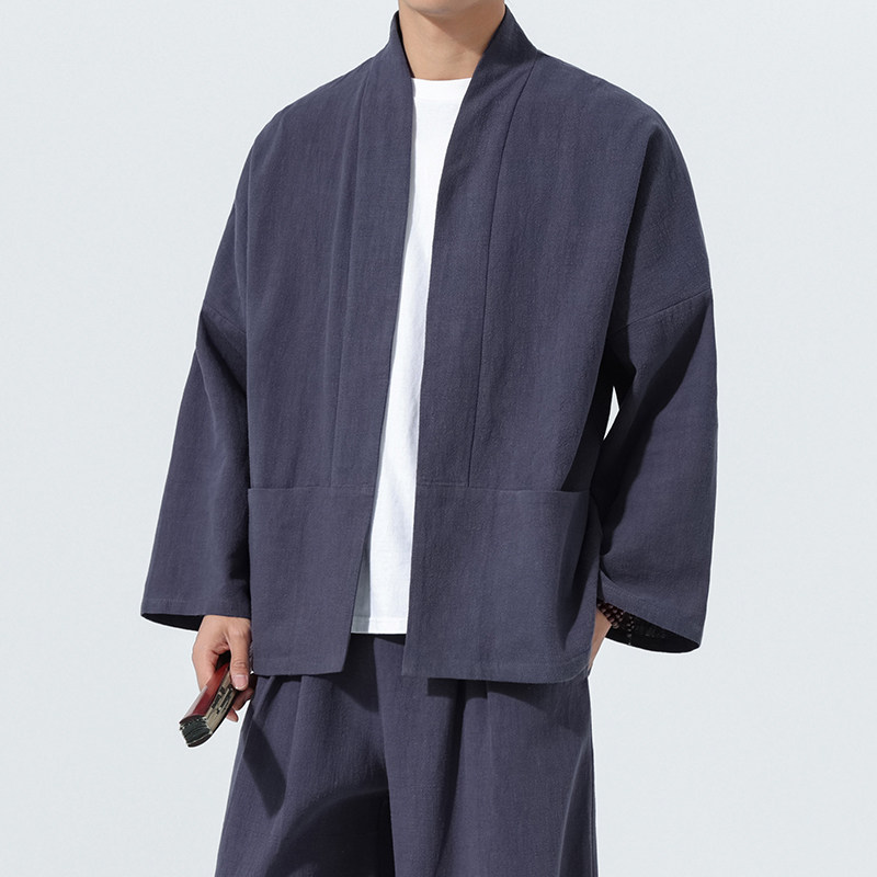 唐装外套男青年中式盘扣宽松短款披风棉麻居士服茶服M910P85,男装民族服装,星座409-1