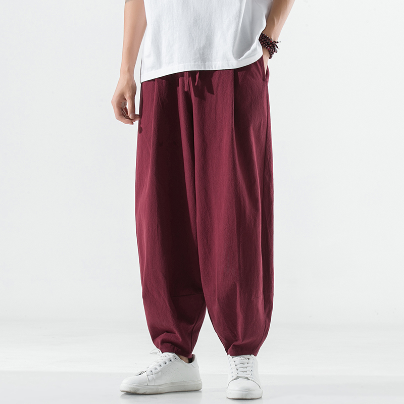 冬季保暖大码宽松休闲裤复古棉麻男加绒长裤风阔腿裤K001P85，男装休闲裤，星座409-1