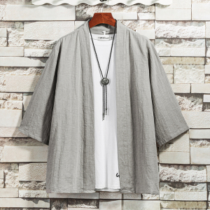 2025秋季白色上衣外套透气薄款清凉半袖披风棉麻风黑W001P50,男装民族服装,星座409-1