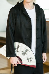 380克重磅鹿皮绒唐装男风盘扣汉服复古连帽夹克外套C050P120图片