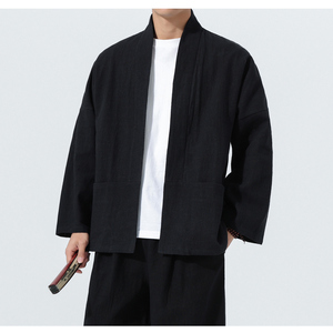 唐装外套男青年中式盘扣宽松短款披风棉麻居士服茶服M910P85图片