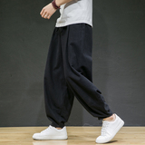 冬季保暖大码宽松休闲裤复古棉麻男加绒长裤风阔腿裤K001P85，男装休闲裤，星座409-1