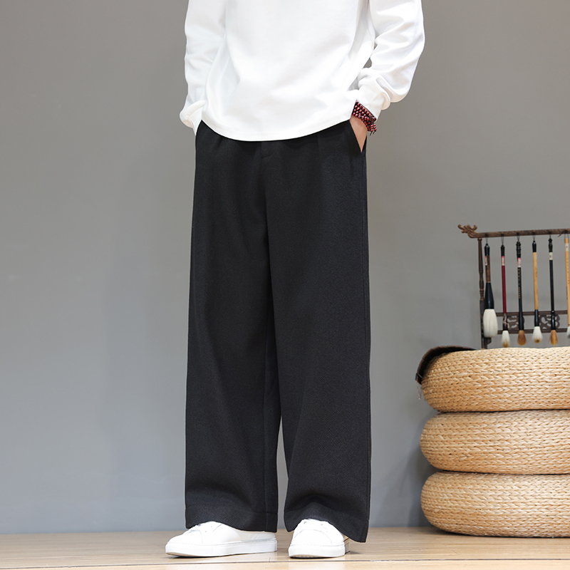 春秋复古加厚阔腿毛呢西裤男宽松小众垂感休闲呢子长裤5006P85，男装休闲裤，星座409-1