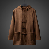 秋冬380克重磅鹿皮绒唐装风盘扣复古男士连帽中山装C050P120，男装民族服装，星座409-1