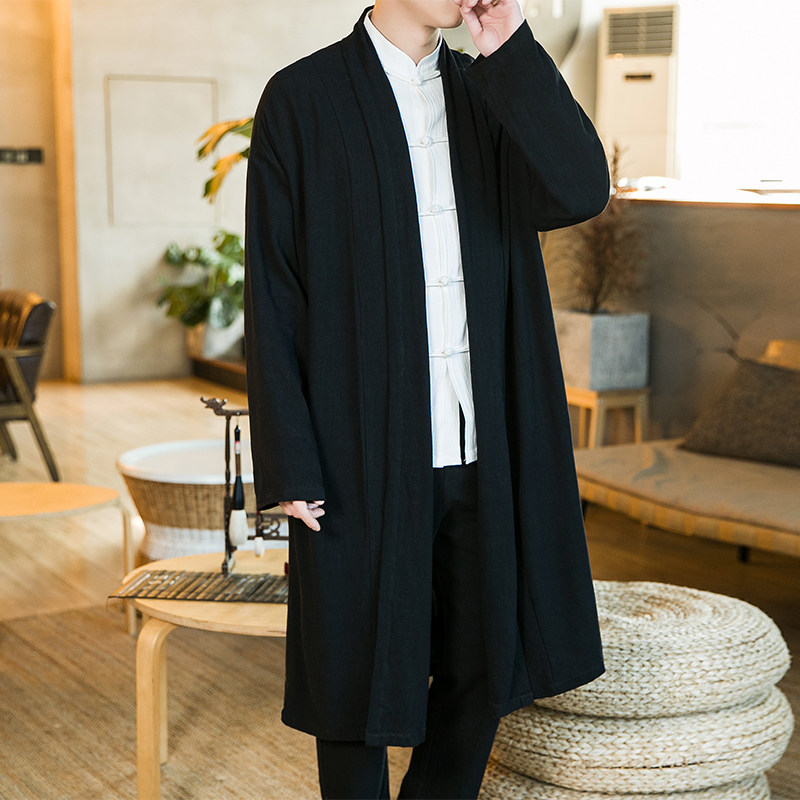2025男装中国风道袍披风宽松亚麻开衫休闲中长款对襟风衣C018P75