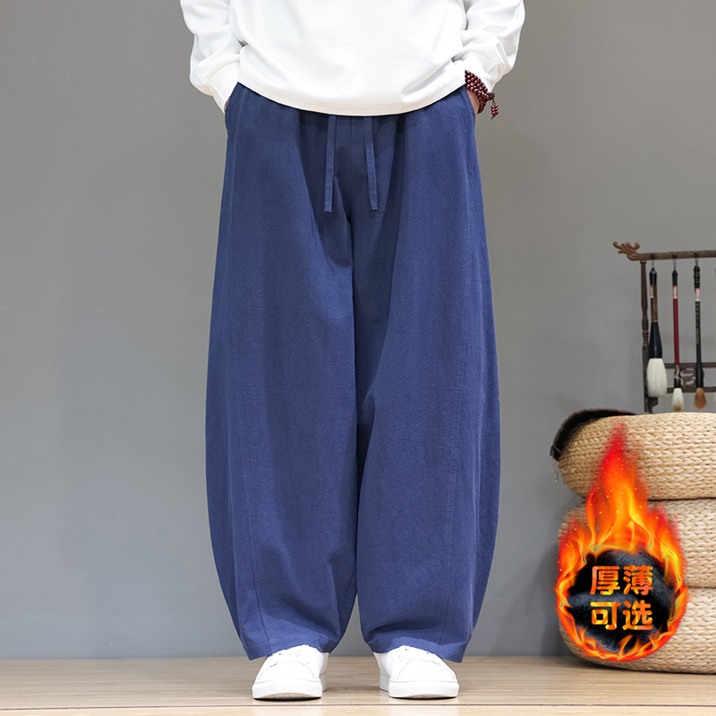风棉麻休闲裤加绒弯刀裤大码阔腿裤长裤宽松灯笼裤5005P85，男装休闲裤，星座409-1