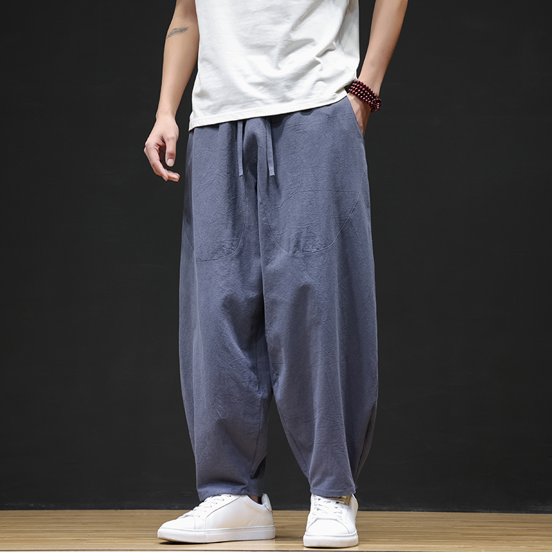 休闲裤男士宽松灯笼裤传统练功裤棉麻长裤阔腿裤K055P75，男装休闲裤，星座409-1