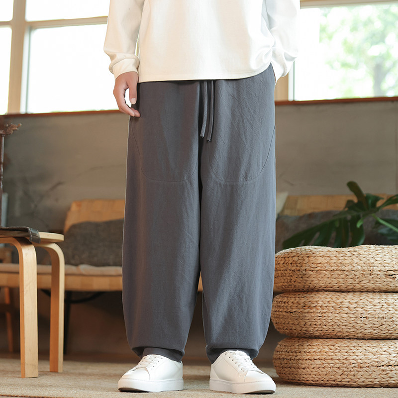 休闲裤男士宽松灯笼裤传统练功裤棉麻长裤阔腿裤K055P75,男装休闲裤,星座409-1