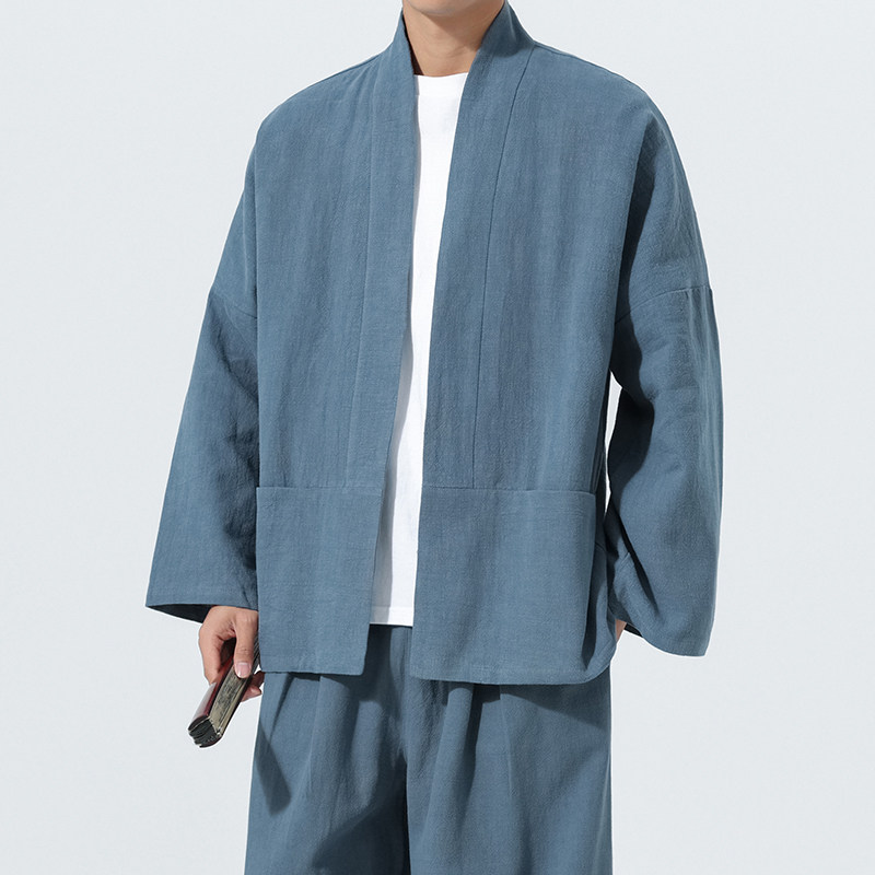 唐装外套男青年中式盘扣宽松短款披风棉麻居士服茶服M910P85,男装民族服装,星座409-1
