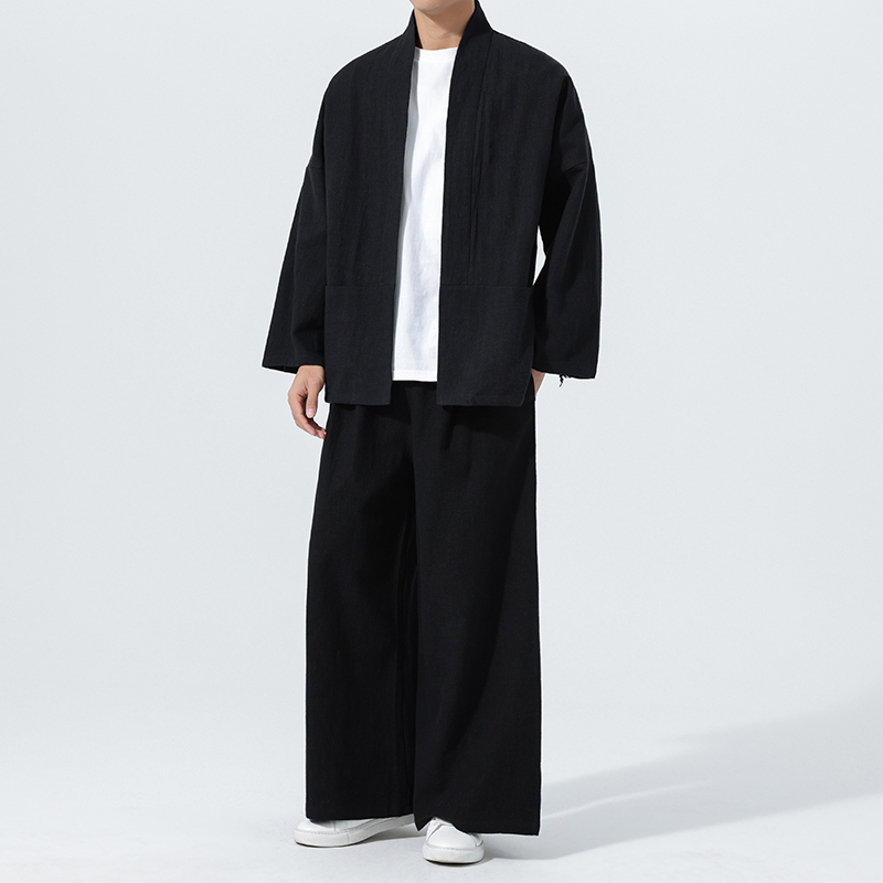 开衫唐装风棉麻禅修居士茶服大码披风汉服套装M910K013P160，男装休闲套装，星座409-1