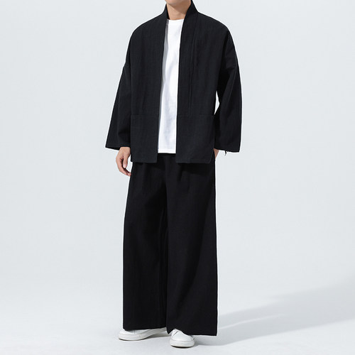 开衫唐装中国风棉麻禅修居士茶服大码披风汉服套装M910K013P160