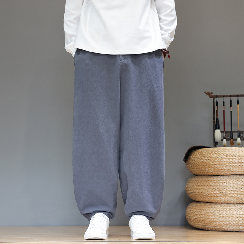 风棉麻休闲裤廓形弯刀裤大码阔腿裤长裤宽松灯笼裤5003P75，男装休闲裤，星座409-1