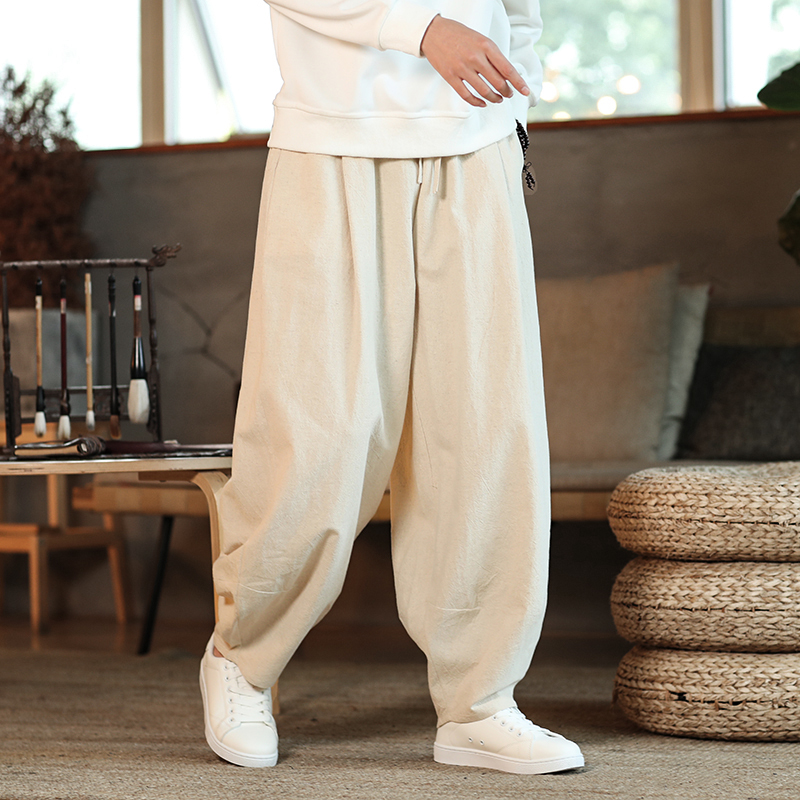 棉麻直筒灯笼裤男复古束脚哈伦裤风亚麻如意裤K001P70加绒P85，男装卫衣，星座409-1