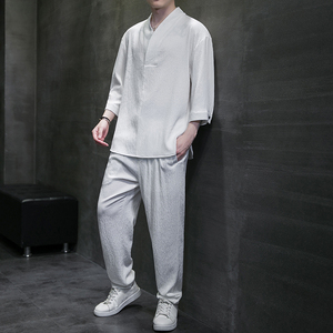 夏季男唐装套装男士风半袖男装汉服休闲薄款短袖t恤CK053P110图片