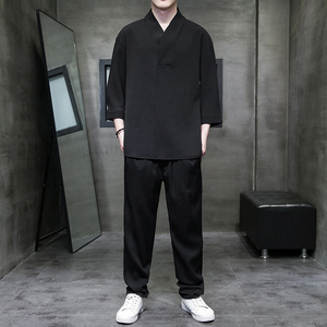 风夏季5分袖套装唐装青年薄款短袖T恤汉服复古男装CK053P110