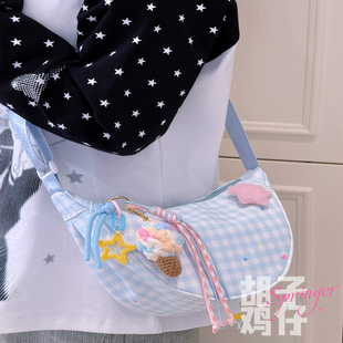 胡子鸡仔多巴胺格子包包女高颜值少女学生单肩斜挎小包轻便手机包