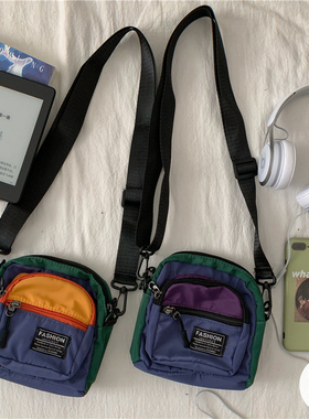 日系ins原宿街头潮搭少女斜挎包港风复古撞色土酷蹦迪单肩小包包