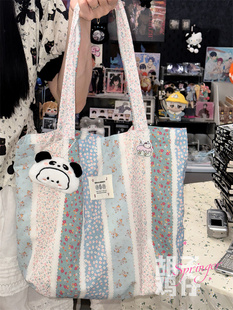 日系小清新少女学生单肩包包女韩版 森女小碎花休闲百搭手提帆布包