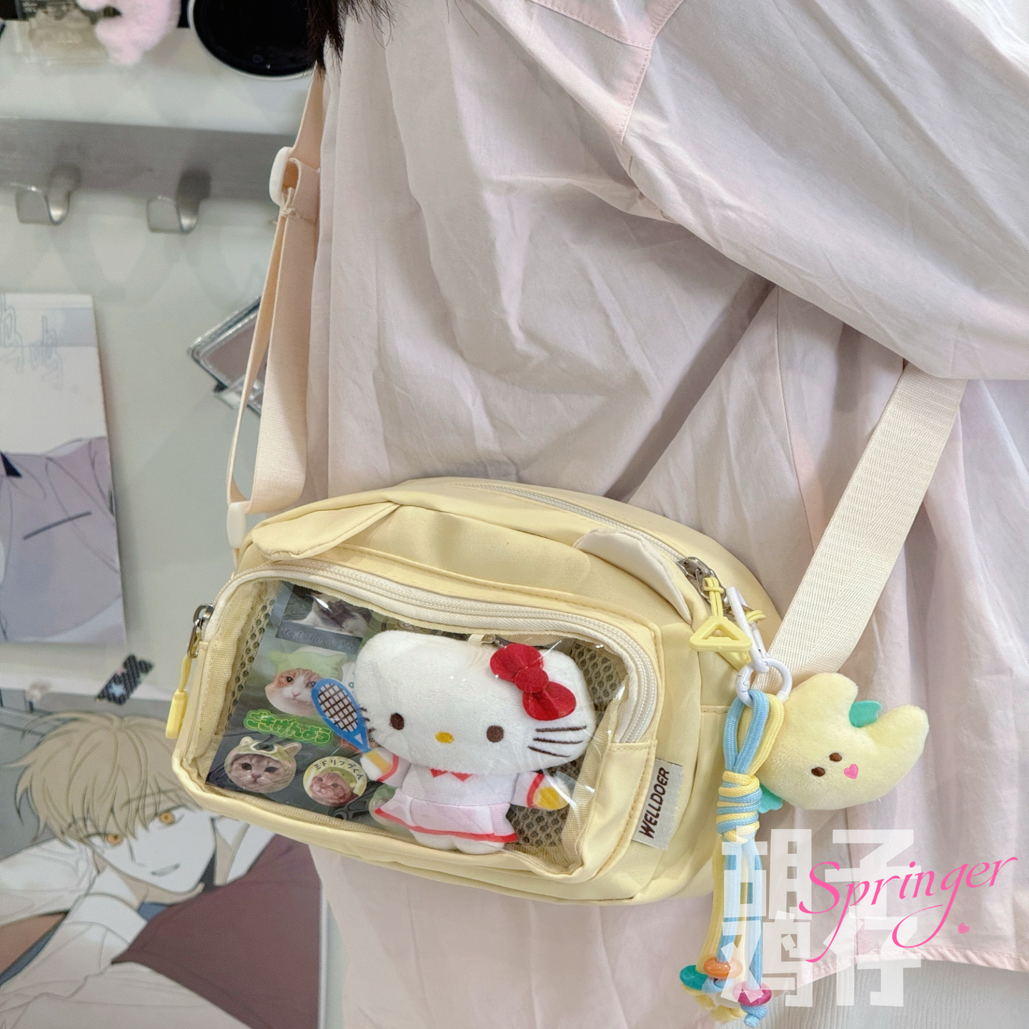 胡子鸡仔日系ins小包包女百搭斜挎包可爱透明吧唧痛包少女手机包
