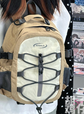 胡子鸡仔复古撞色山系小书包少女学生轻便双肩包户外徒步旅行背包