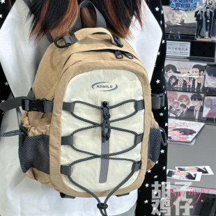 胡子鸡仔复古撞色山系小书包少女学生轻便双肩包户外徒步旅行背包