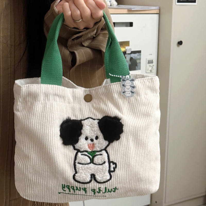 秋冬灯芯绒卡通小狗小兔子可爱少女小包包手拎零食妈咪包手提包萌