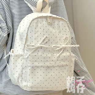 胡子鸡仔韩版 少女学生小书包可爱波点百搭双肩包小众轻便旅行背包