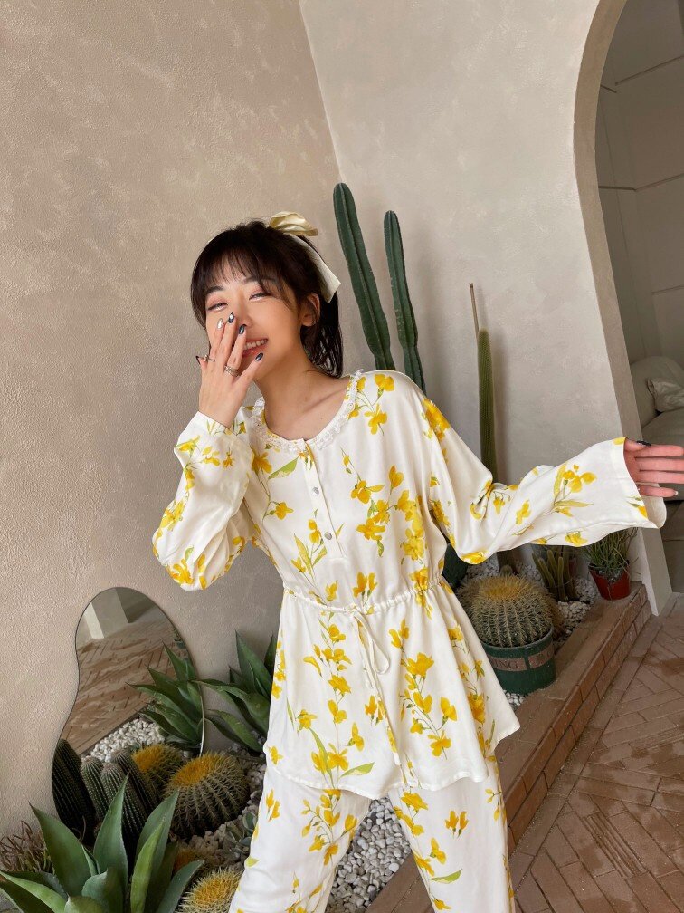 ReeloReel芮欧瑞春夏新品春意盎然 花卉睡衣婴儿人棉黄色R213015