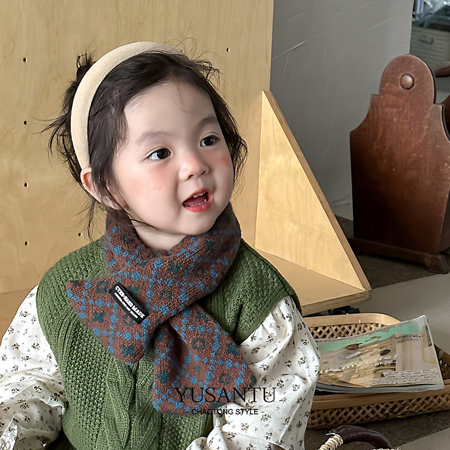 2025新款儿童围巾秋冬保暖针织围脖男童女孩碎花交叉毛线宝宝脖套,童装/婴儿装/亲子装,围巾,淘宝优惠券,粉丝福利购,淘宝优惠卷