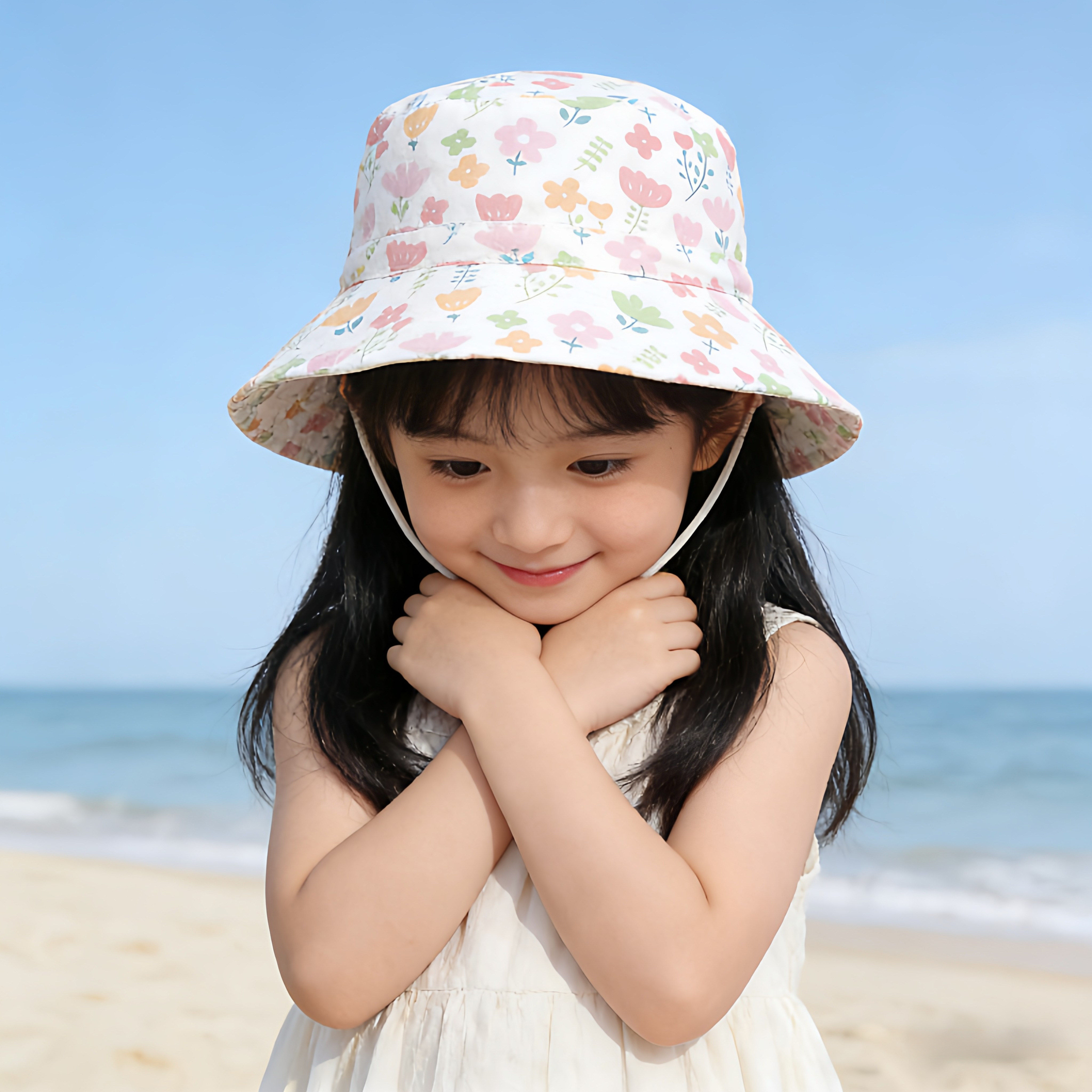 儿童防晒遮阳帽子大帽檐夏季宝宝纯棉渔夫帽春秋薄款盆帽男孩女童