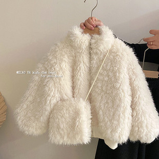 女童加绒毛毛外套冬季儿童韩版短款厚棉衣宝宝保暖加厚毛绒绒棉服