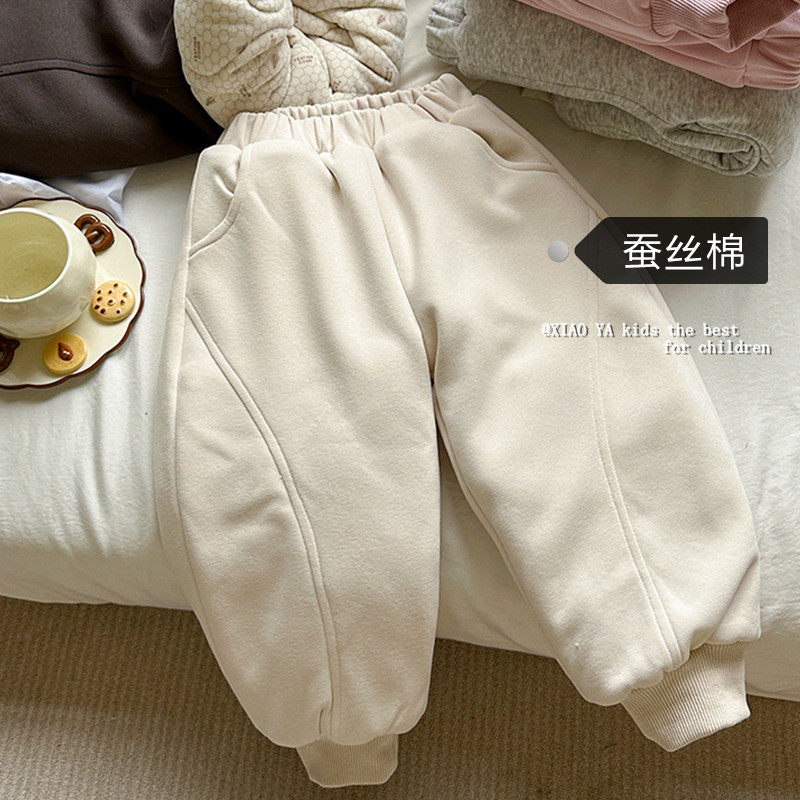 韩版女童加绒运动厚裤子冬季儿童宽松加厚长裤宝宝保暖蚕丝棉裤子