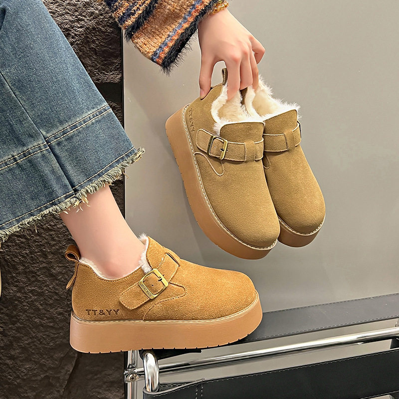特小码勃肯鞋3334厚底增高加绒女2025新款冬一脚蹬保暖棉鞋雪地靴