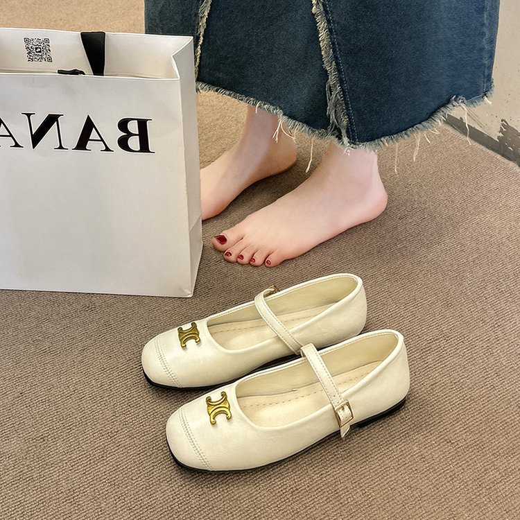 浅口方头平底平底单鞋小香风法式