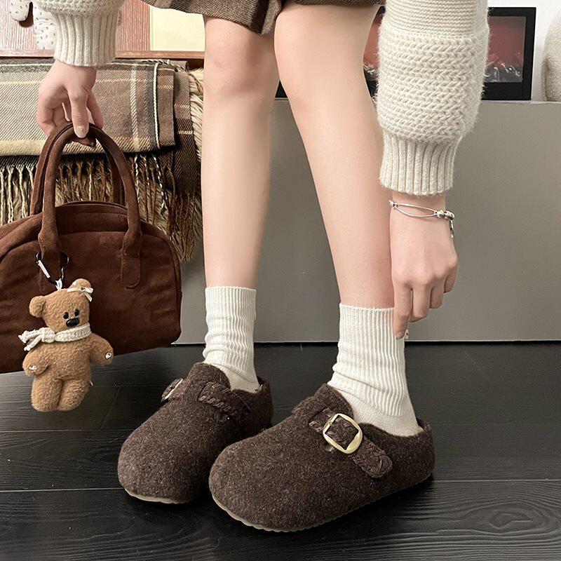 32码33特小码棉鞋34冬季加绒保暖棉拖外穿厚底一脚蹬勃肯鞋半拖