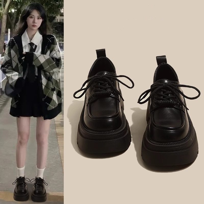 小码单鞋313233女士2026新款小个子增高黑色厚底老钱风英伦乐福鞋