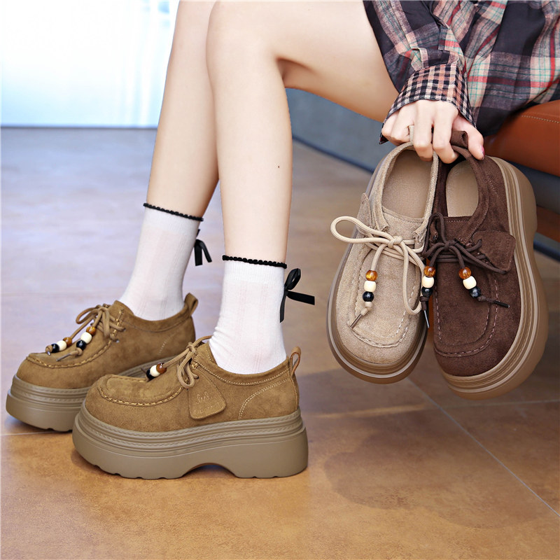 小码乐福鞋3334棕色女2025新款小个子增高绝美厚底勃肯鞋复古超火